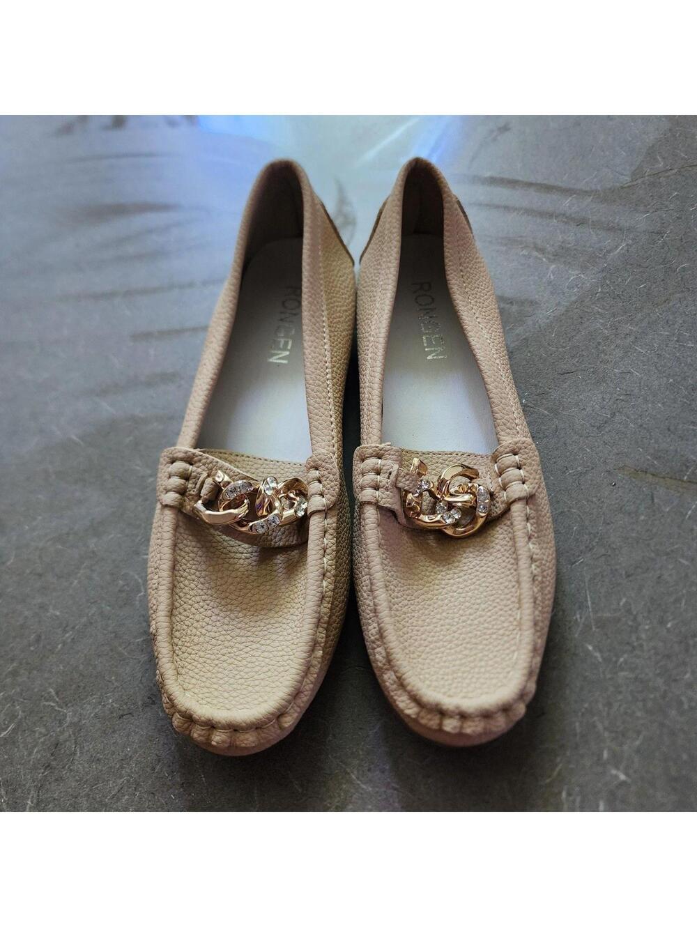 New RONGEN beige loafer soft faux leather shoes womans 40 adorable soft 9 9.5